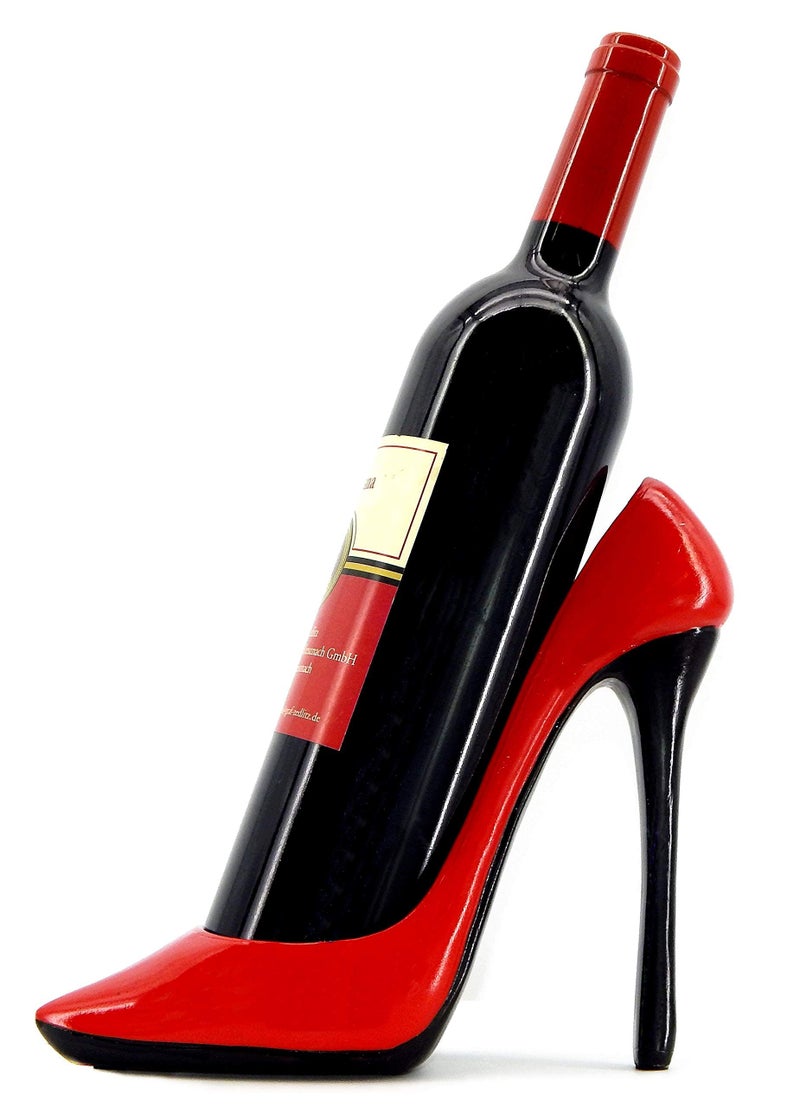 Bellaa 21381 Wine Bottle Holder Shoe Red Black High Heel Shaped Stiletto 8 Inch Tall - Image 4